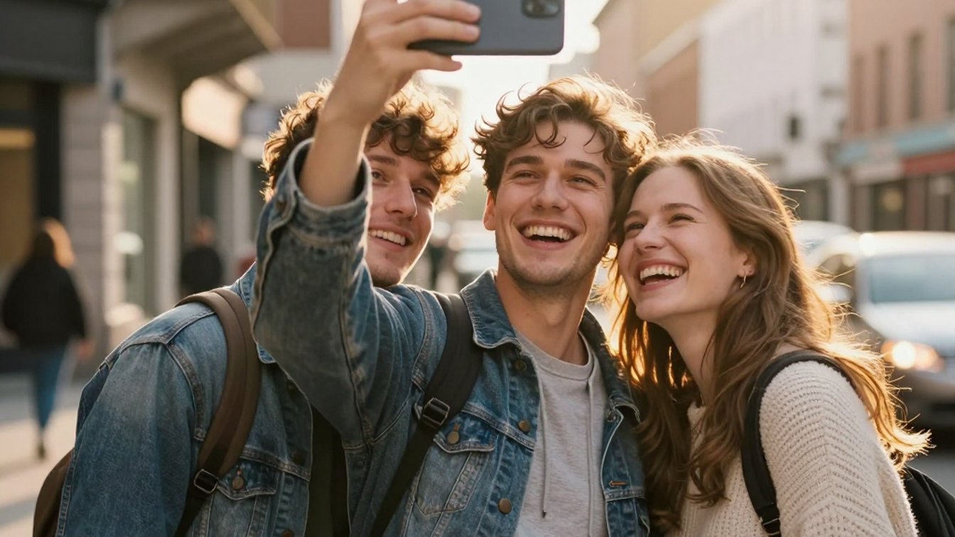 The Gangnam dance street selfie scene that the Trio mode recasts your photos into